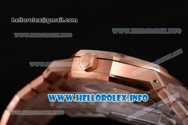 Audemars Piguet Royal Oak 41 MM Clone AP Calibre 3120 Automatic Rose Gold Case/Bracelet with Black Dial and Stick Markers - 1:1 Original (JF) - Click Image to Close